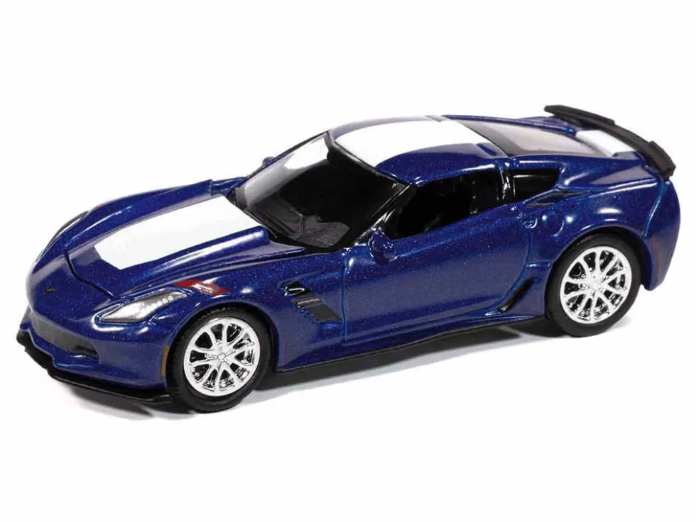 2018 Chevrolet Corvette Grand Sport Admiral Blue with White Stripe "Sports Cars" Series 1/64 Diecast Model Car by Auto World