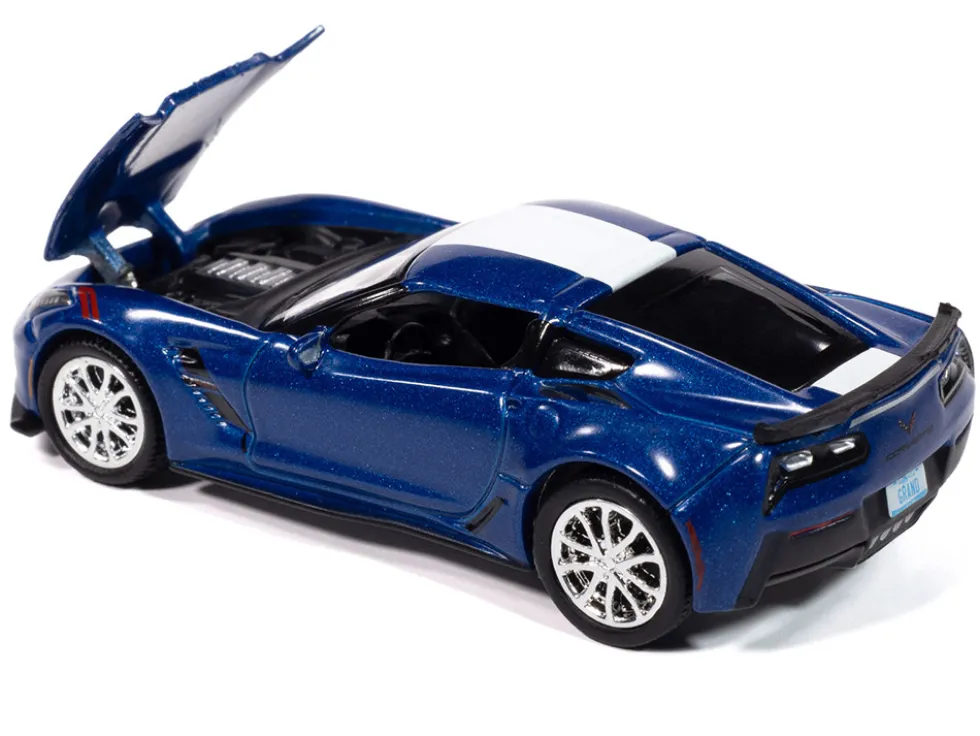 2018 Chevrolet Corvette Grand Sport Admiral Blue with White Stripe "Sports Cars" Series 1/64 Diecast Model Car by Auto World