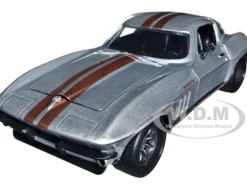 1966 Chevrolet Corvette Silver Metallic with Bronze Stripes Bigtime Muscle Series 1/24 Diecast Model Car Jada 34208