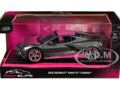 2020 Chevrolet Corvette Stingray Gray Metallic with Pink Carbon Hood and Top Pink Slips Series 1/24 Diecast Model Car Jada 34848