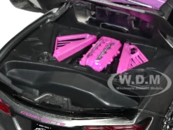 2020 Chevrolet Corvette Stingray Gray Metallic with Pink Carbon Hood and Top Pink Slips Series 1/24 Diecast Model Car Jada 34848