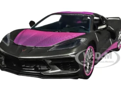 2020 Chevrolet Corvette Stingray Gray Metallic with Pink Carbon Hood and Top Pink Slips Series 1/24 Diecast Model Car Jada 34848