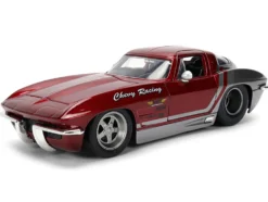 1963 Chevrolet Corvette Stingray "Chevy Racing" Red Metallic and Gray "Bigtime Muscle" Series 1/24 Diecast Model Car by Jada