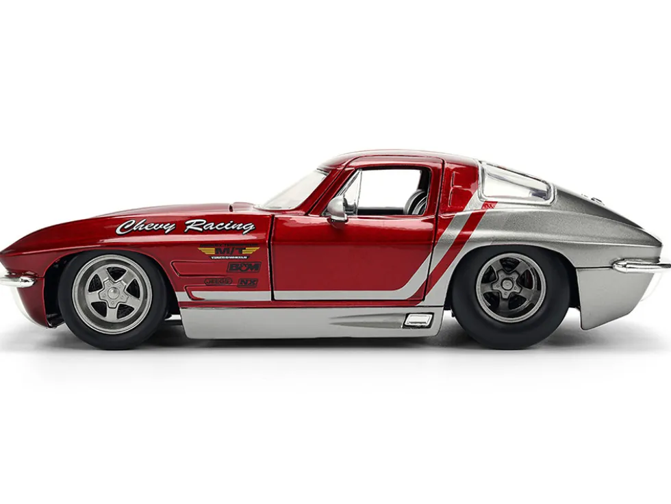 1963 Chevrolet Corvette Stingray "Chevy Racing" Red Metallic and Gray "Bigtime Muscle" Series 1/24 Diecast Model Car by Jada