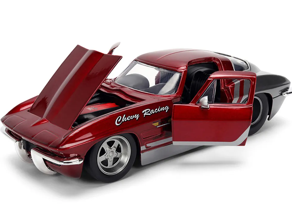 1963 Chevrolet Corvette Stingray "Chevy Racing" Red Metallic and Gray "Bigtime Muscle" Series 1/24 Diecast Model Car by Jada