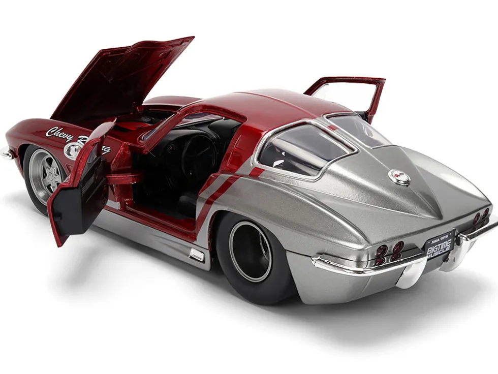 1963 Chevrolet Corvette Stingray "Chevy Racing" Red Metallic and Gray "Bigtime Muscle" Series 1/24 Diecast Model Car by Jada