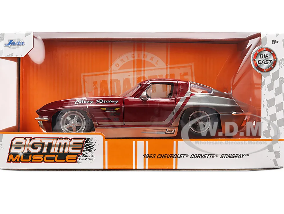 1963 Chevrolet Corvette Stingray "Chevy Racing" Red Metallic and Gray "Bigtime Muscle" Series 1/24 Diecast Model Car by Jada