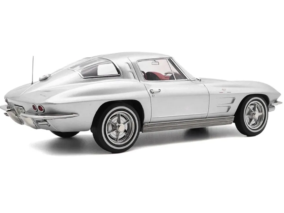 1963 Chevrolet Corvette Sting Ray Sebring Silver Metallic with Red Interior 1/18 Diecast Model Car by Norev