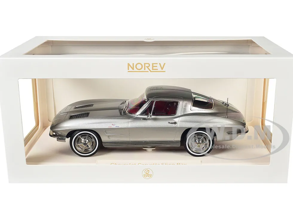 1963 Chevrolet Corvette Sting Ray Sebring Silver Metallic with Red Interior 1/18 Diecast Model Car by Norev