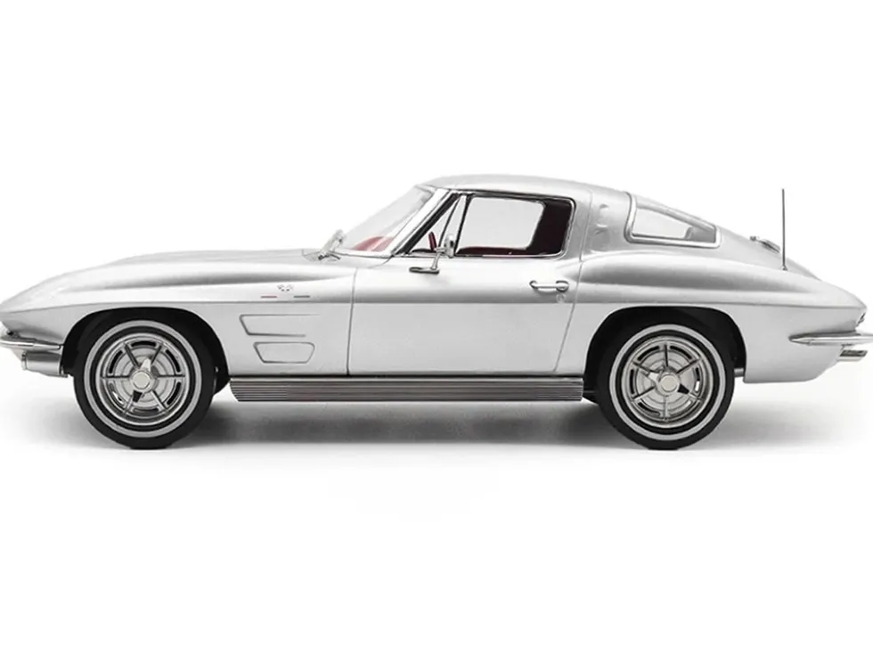 1963 Chevrolet Corvette Sting Ray Sebring Silver Metallic with Red Interior 1/18 Diecast Model Car by Norev