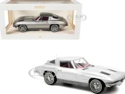 1963 Chevrolet Corvette Sting Ray Sebring Silver Metallic with Red Interior 1/18 Diecast Model Car by Norev