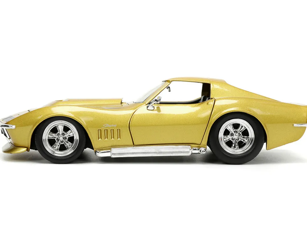 1969 Chevrolet Corvette Stingray ZL-1 Gold Metallic with Black Stripe Bigtime Muscle Series 1/24 Diecast Model Car Jada 33863