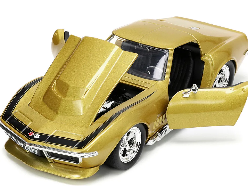 1969 Chevrolet Corvette Stingray ZL-1 Gold Metallic with Black Stripe Bigtime Muscle Series 1/24 Diecast Model Car Jada 33863