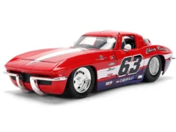 1963 Chevrolet Corvette Stingray #63 "Chevy Racing" Red with White and Blue Stripes "Bigtime Muscle" Series 1/24 Diecast Model Car by Jada