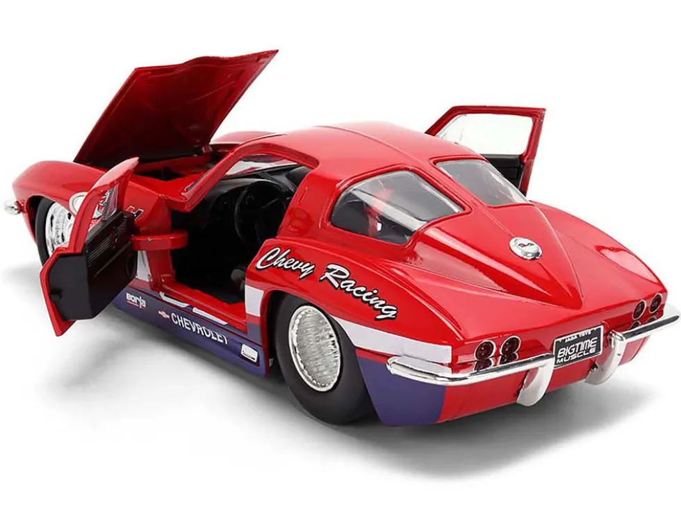 1963 Chevrolet Corvette Stingray #63 "Chevy Racing" Red with White and Blue Stripes "Bigtime Muscle" Series 1/24 Diecast Model Car by Jada