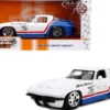 1963 Chevrolet Corvette Stingray White Blue Red Stripe Chevy Racing Bigtime Muscle 1/24 Diecast Model Car Jada 31666