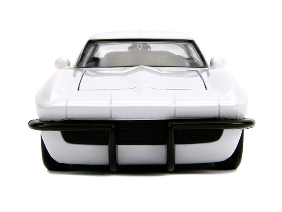 1963 Chevrolet Corvette Stingray White Blue Red Stripe Chevy Racing Bigtime Muscle 1/24 Diecast Model Car Jada 31666
