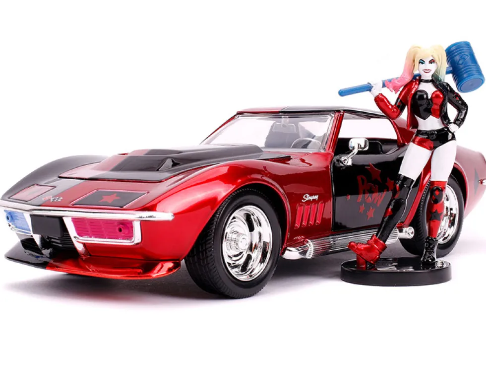1969 Chevrolet Corvette Stingray Harley Quinn Diecast Figure DC Comics Series 1/24 Diecast Model Car Jada 31196