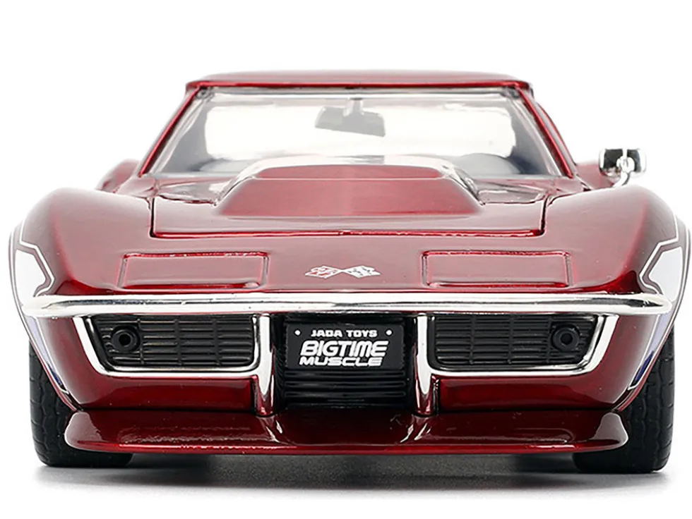 1969 Chevrolet Corvette Stingray ZL1 Red Metallic with Stars and Stripes Graphics "Bigtime Muscle" Series 1/24 Diecast Model Car by Jada
