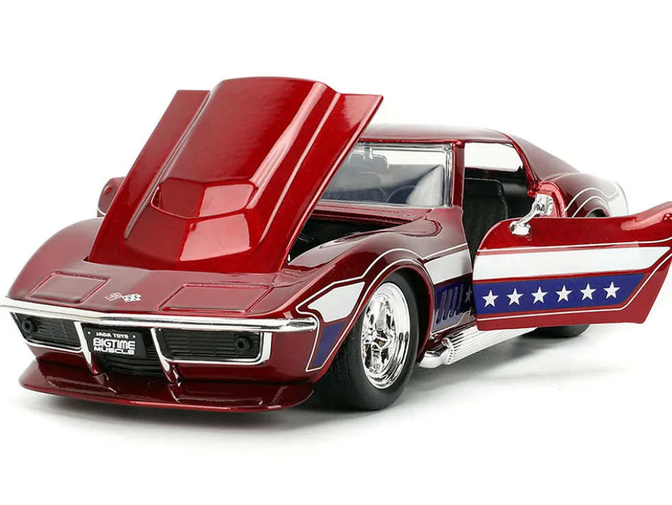 1969 Chevrolet Corvette Stingray ZL1 Red Metallic with Stars and Stripes Graphics "Bigtime Muscle" Series 1/24 Diecast Model Car by Jada