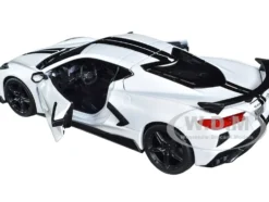 2020 Chevrolet Corvette Stingray Coupe White Black Stripes Special Edition Series 1/24 Diecast Model Car Maisto 31534