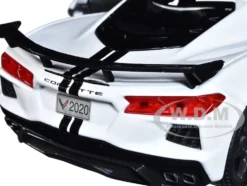 2020 Chevrolet Corvette Stingray Coupe White Black Stripes Special Edition Series 1/24 Diecast Model Car Maisto 31534