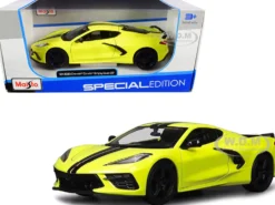 2020 Chevrolet Corvette Stingray Z51 Coupe Yellow Black Stripes 1/24 Diecast Model Car Maisto 31527