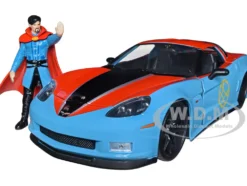 2006 Chevrolet Corvette Z06 Red Blue Doctor Strange Diecast Figurine Avengers Marvel Series Hollywood Rides 1/24 Diecast Model Car Jada 32115