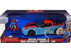 2006 Chevrolet Corvette Z06 Red Blue Doctor Strange Diecast Figurine Avengers Marvel Series Hollywood Rides 1/24 Diecast Model Car Jada 32115