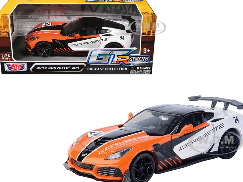 2019 Chevrolet Corvette ZR1 #24 Orange and White with Black Graphics "GT Racing" Series 1/24 Diecast Model Car by Motormax