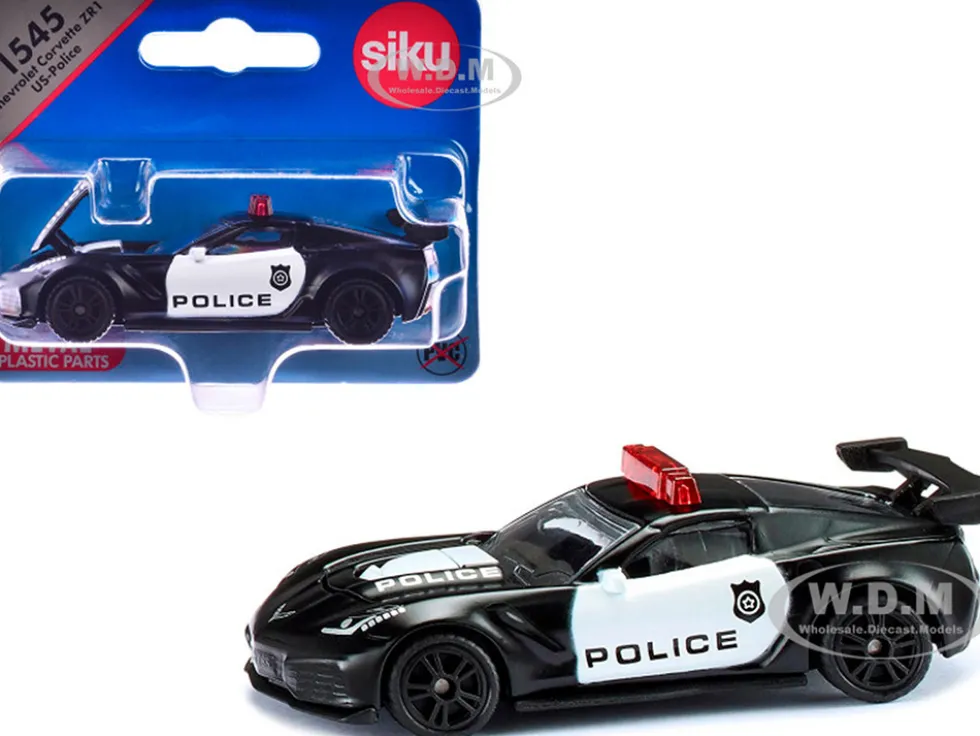 Chevrolet Corvette ZR1 Police Car Black and White Diecast Model Car by Siku