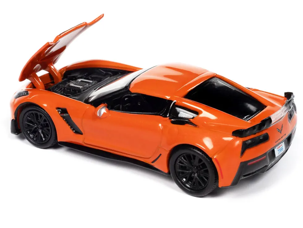 2019 Chevrolet Corvette Z06 Sebring Orange with Black Hood "Sports Cars" Series 1/64 Diecast Model Car by Auto World