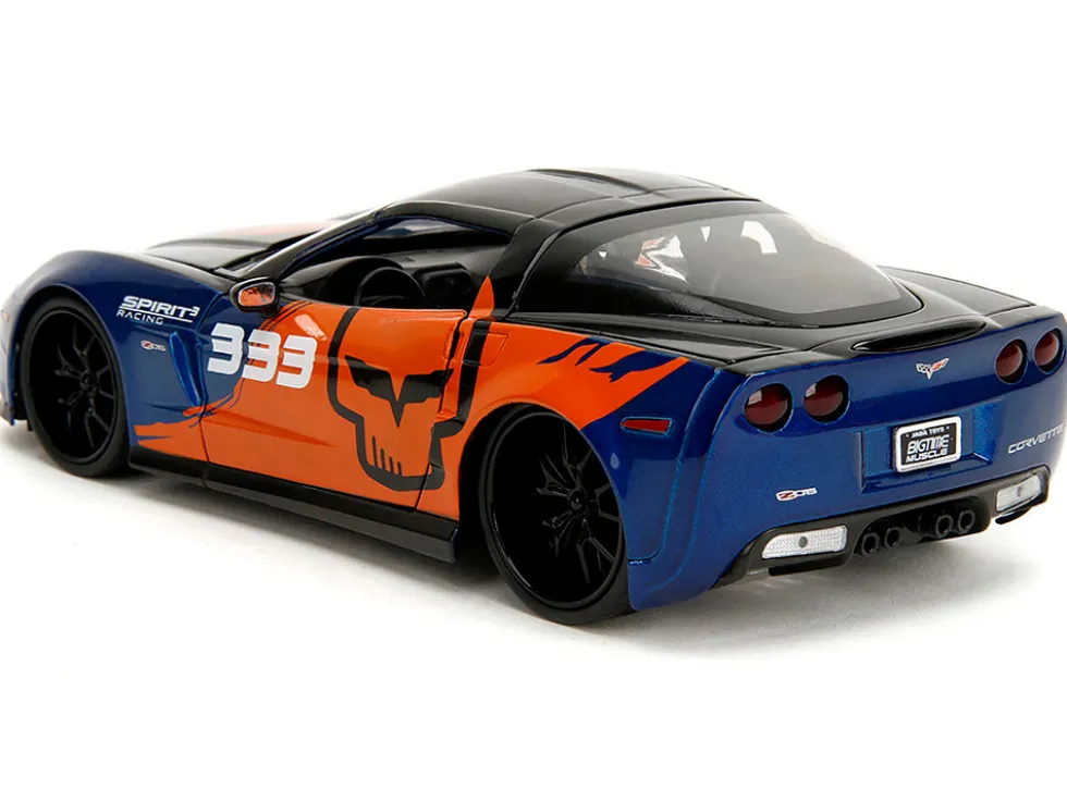 2006 Chevrolet Corvette Z06 #333 "Spirit Racing" Blue Metallic and Orange with Black Hood and Top "Bigtime Muscle" Series 1/24 Diecast Model Car by Jada