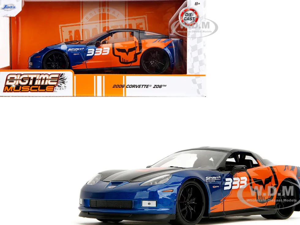 2006 Chevrolet Corvette Z06 #333 "Spirit Racing" Blue Metallic and Orange with Black Hood and Top "Bigtime Muscle" Series 1/24 Diecast Model Car by Jada