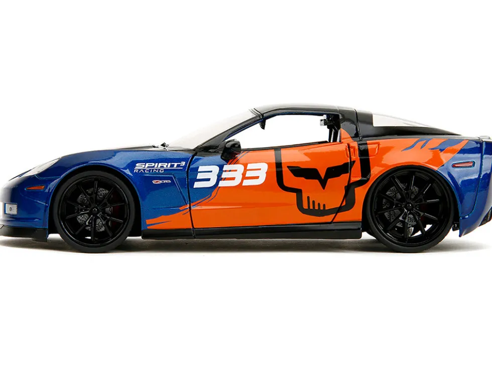 2006 Chevrolet Corvette Z06 #333 "Spirit Racing" Blue Metallic and Orange with Black Hood and Top "Bigtime Muscle" Series 1/24 Diecast Model Car by Jada
