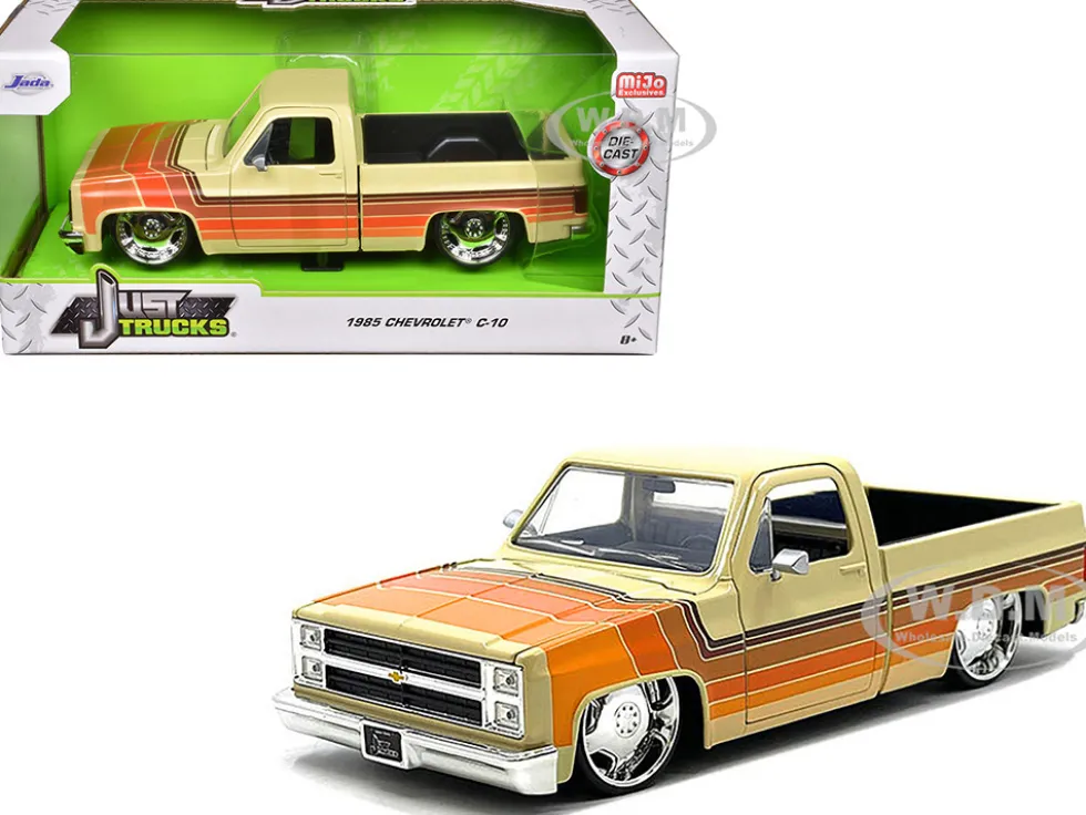 1985 Chevrolet C-10 Pickup Truck Beige with Stripes and Lowenhart Wheels "Just Trucks" Series 1/24 Diecast Model Car by Jada
