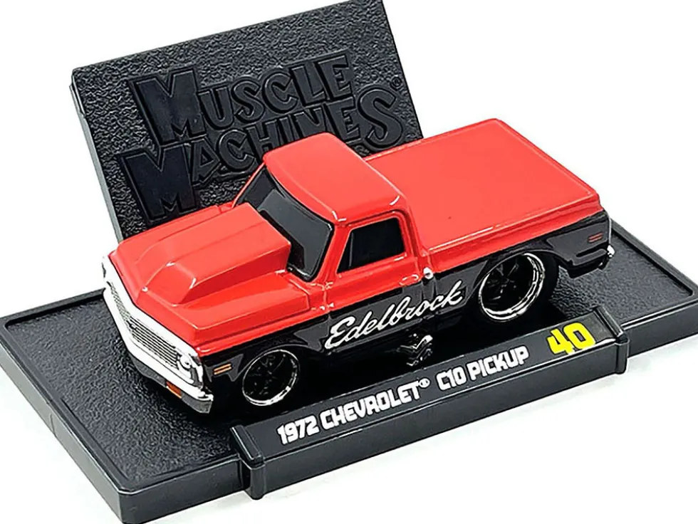 1972 Chevrolet C-10 Pickup Truck Red and Black "Edelbrock" 1/64 Diecast Model Car by Muscle Machines