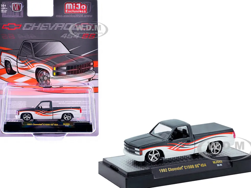 1992 Chevrolet C1500 SS 454 Pickup Truck Gray and White with Graphics Limited Edition to 9680 pieces Worldwide 1/64 Diecast Model Car by M2 Machines