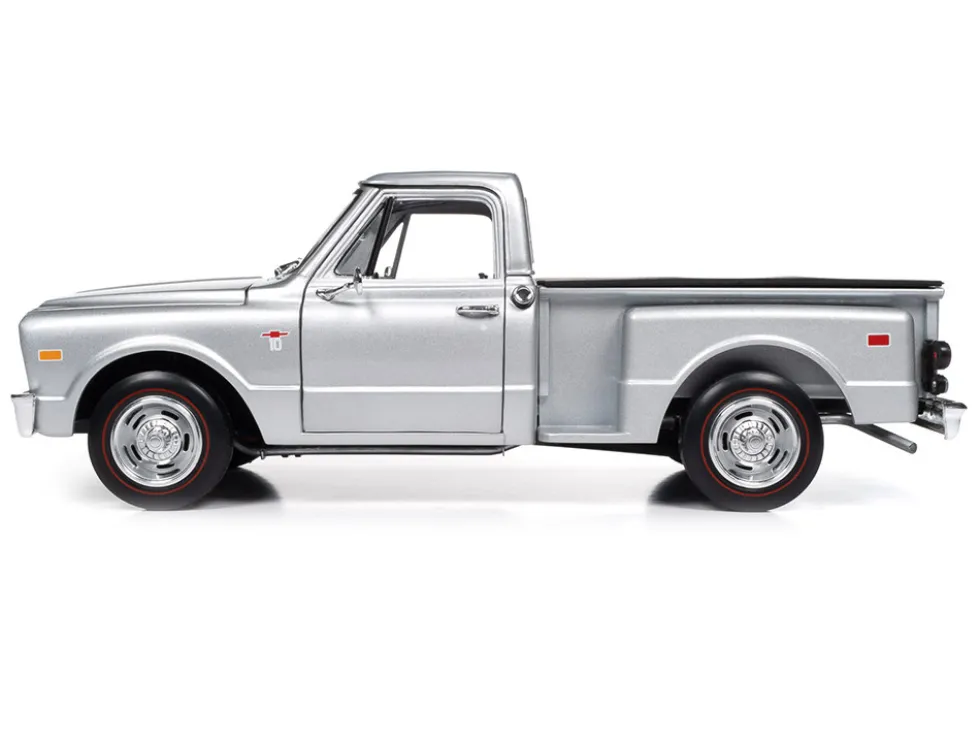 1968 Chevrolet C10 Stepside Pickup Truck Silver Metallic 1/18 Diecast Model Car by Auto World