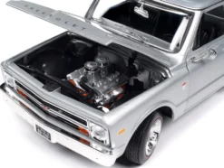 1968 Chevrolet C10 Stepside Pickup Truck Silver Metallic 1/18 Diecast Model Car by Auto World
