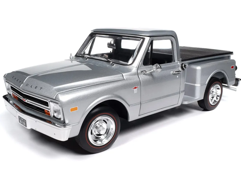 1968 Chevrolet C10 Stepside Pickup Truck Silver Metallic 1/18 Diecast Model Car by Auto World