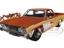 1967 Chevrolet El Camino Brown and Beige with Graphics and Tasmanian Devil Taz Diecast Figure Looney Tunes Hollywood Rides Series 1/24 Diecast Model Car Jada JA35130
