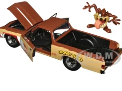 1967 Chevrolet El Camino Brown and Beige with Graphics and Tasmanian Devil Taz Diecast Figure Looney Tunes Hollywood Rides Series 1/24 Diecast Model Car Jada JA35130