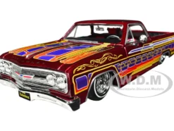 1965 Chevrolet El Camino Lowrider Candy Red Metallic with Graphics Lowriders Series 1/25 Diecast Model Car Maisto 32543CRD