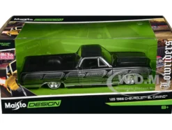 1965 Chevrolet El Camino Lowrider Black Metallic with Silver Graphics Lowriders Series 1/25 Diecast Model Car Maisto 32543BK