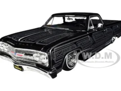 1965 Chevrolet El Camino Lowrider Black Metallic with Silver Graphics Lowriders Series 1/25 Diecast Model Car Maisto 32543BK