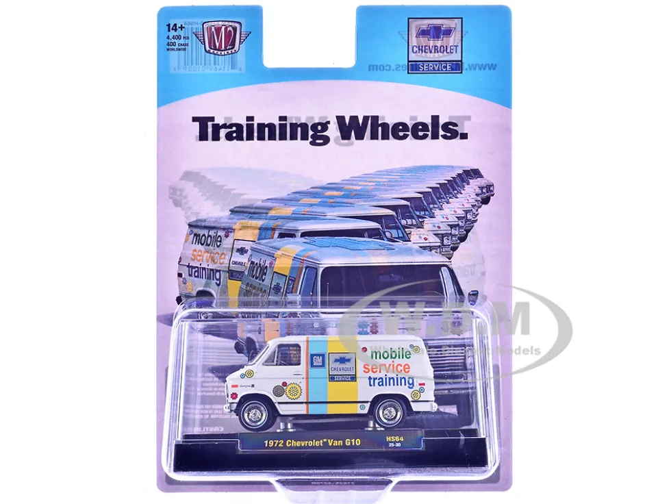 1972 Chevrolet G10 Van "Chevrolet Mobile Service Training" White with Graphics Limited Edition to 4400 pieces Worldwide 1/64 Diecast Model Car by M2 Machines