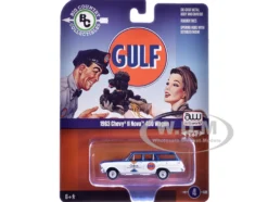 1963 Chevrolet II Nova 400 Wagon "Gulf" Blue and White with Blue Interior "Big Country Collectibles" 2025 Series 1/64 Diecast Model Car by Auto World