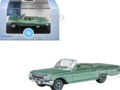 1961 Chevrolet Impala Convertible Arbor Green Metallic with Green Interior 1/87 (HO) Scale Diecast Model Car by Oxford Diecast