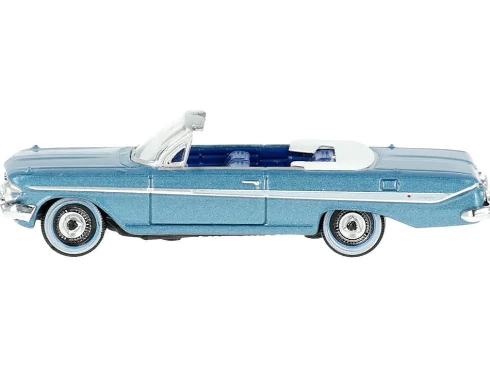 1961 Chevrolet Impala Convertible Jewel Blue Metallic and White with Blue Interior 1/87 HO Scale Diecast Model Car Oxford Diecast 87CI61006